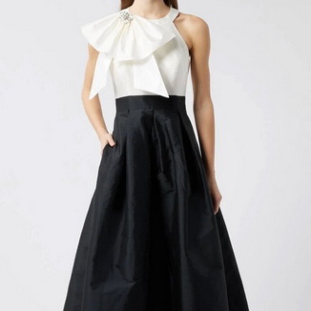 Eliza J Black Ivory Bow Crystal Mikado Ballgown